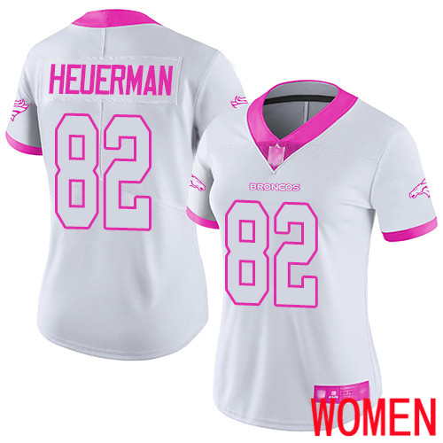 Women Denver Broncos #82 Jeff Heuerman Limited White Pink Rush Fashion Football NFL Jersey